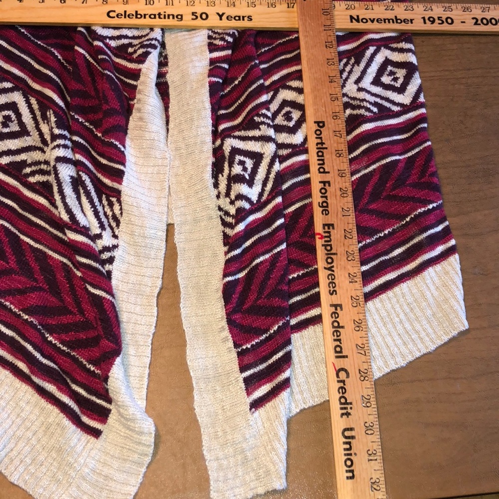 Pink Rose Red Tan Open Drape Open Front Sweater L - image 3